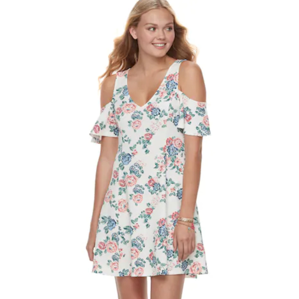 Lovely floral cold shoulder skater dress